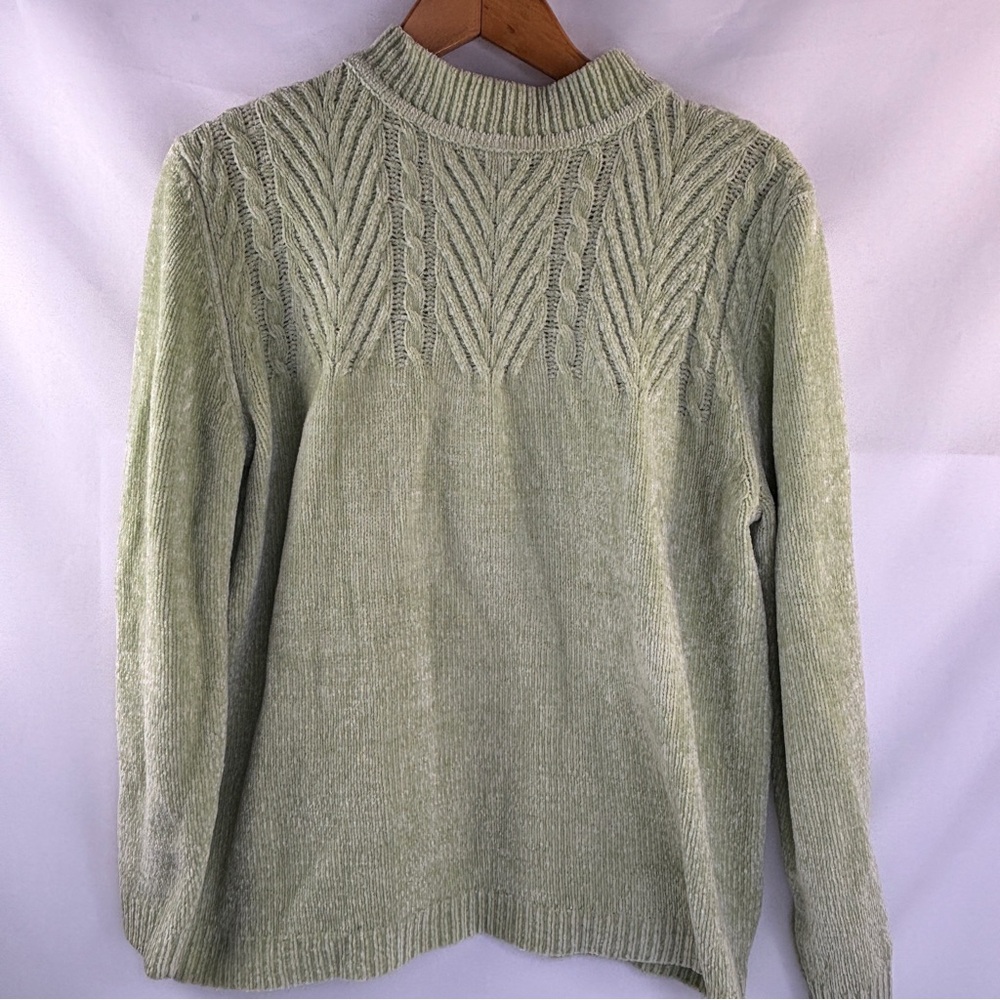 Alfred Dunner Light Green Cable Knit Sweater Women's Medium